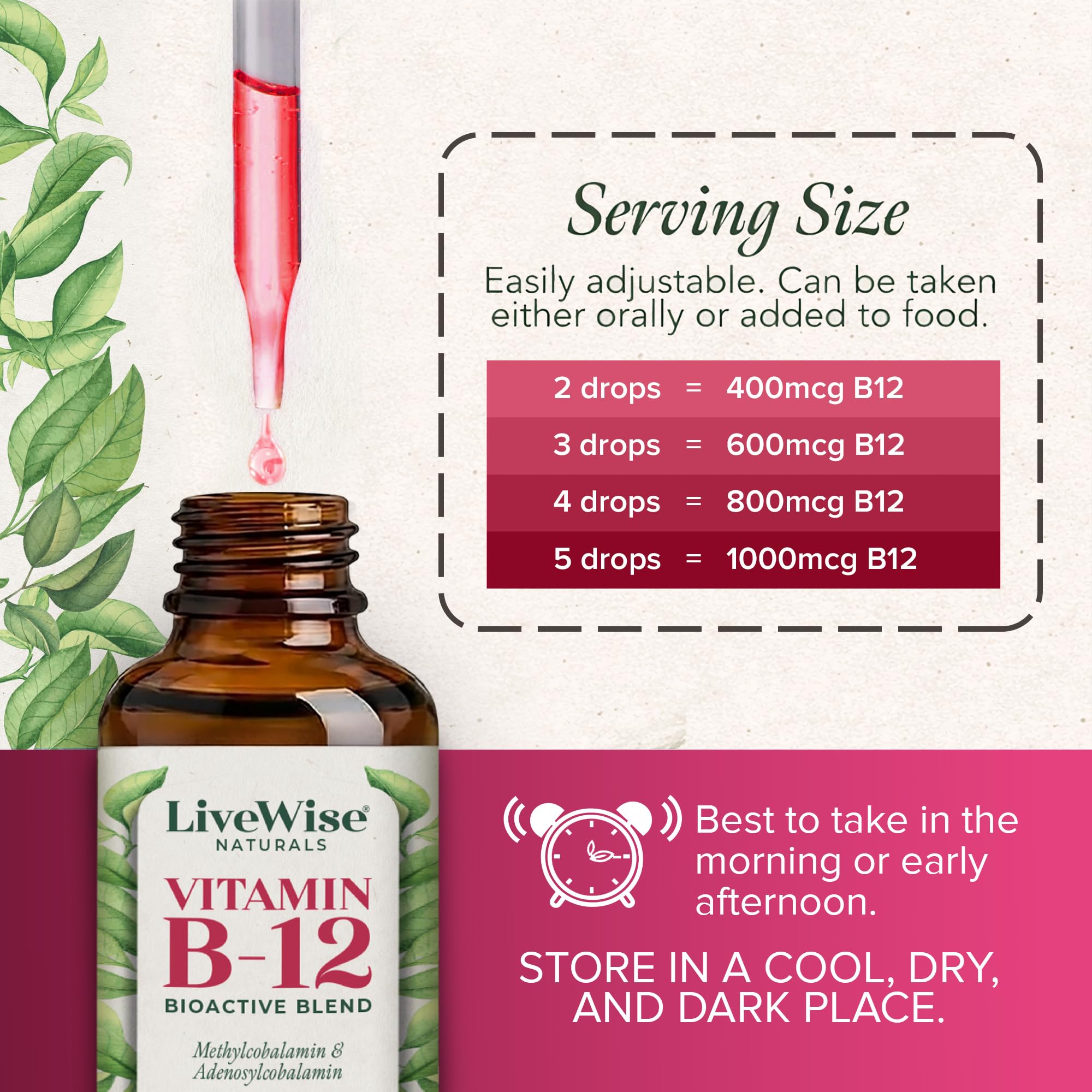 Close-up of Live Wise Naturals Vitamin B12 dropper