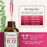Close-up of Live Wise Naturals Vitamin B12 Liquid Drops label
