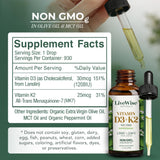 Close-up of Live Wise Naturals Vitamin D3 K2 liquid drops showing dropper