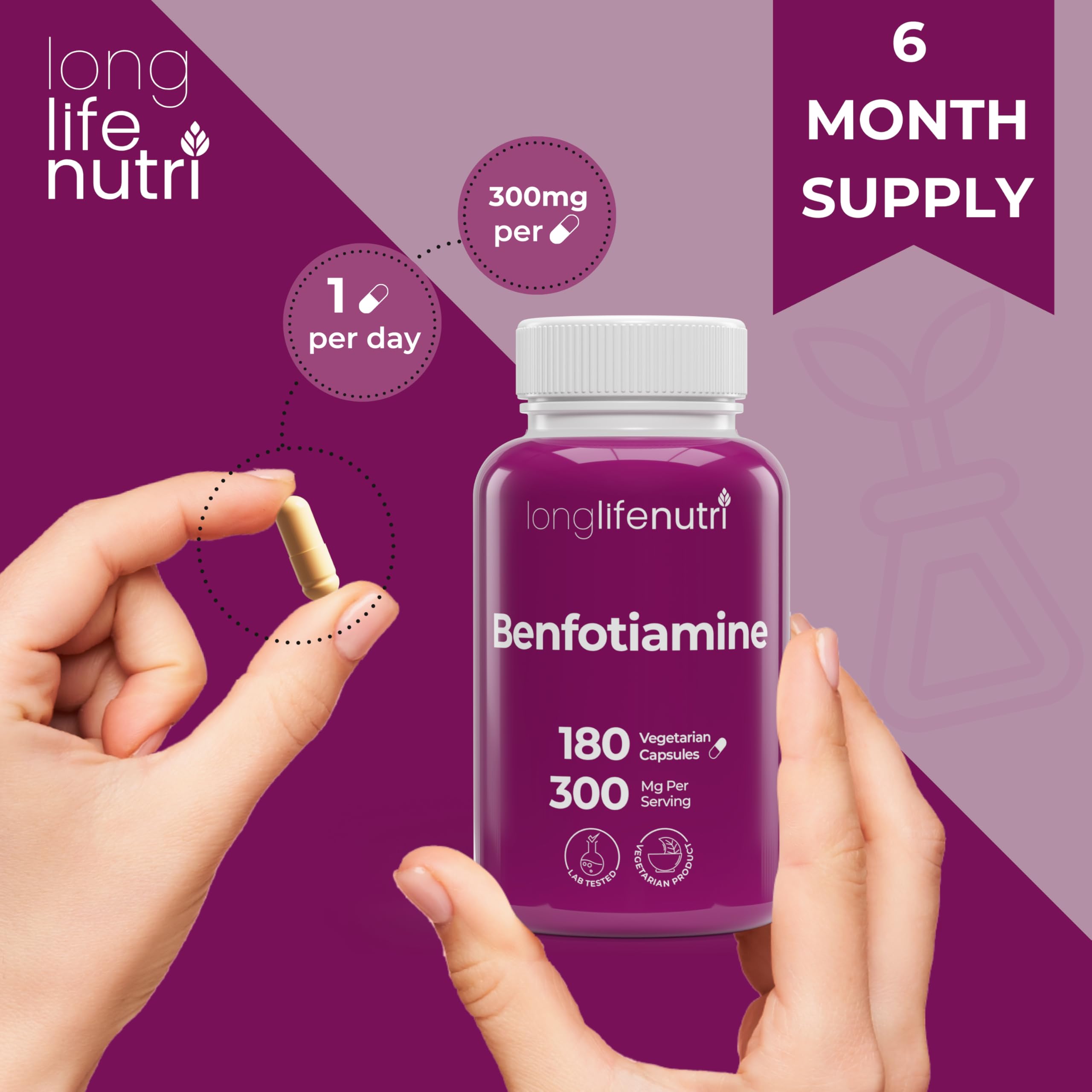 Close-up of LongLifeNutri Benfotiamine capsules