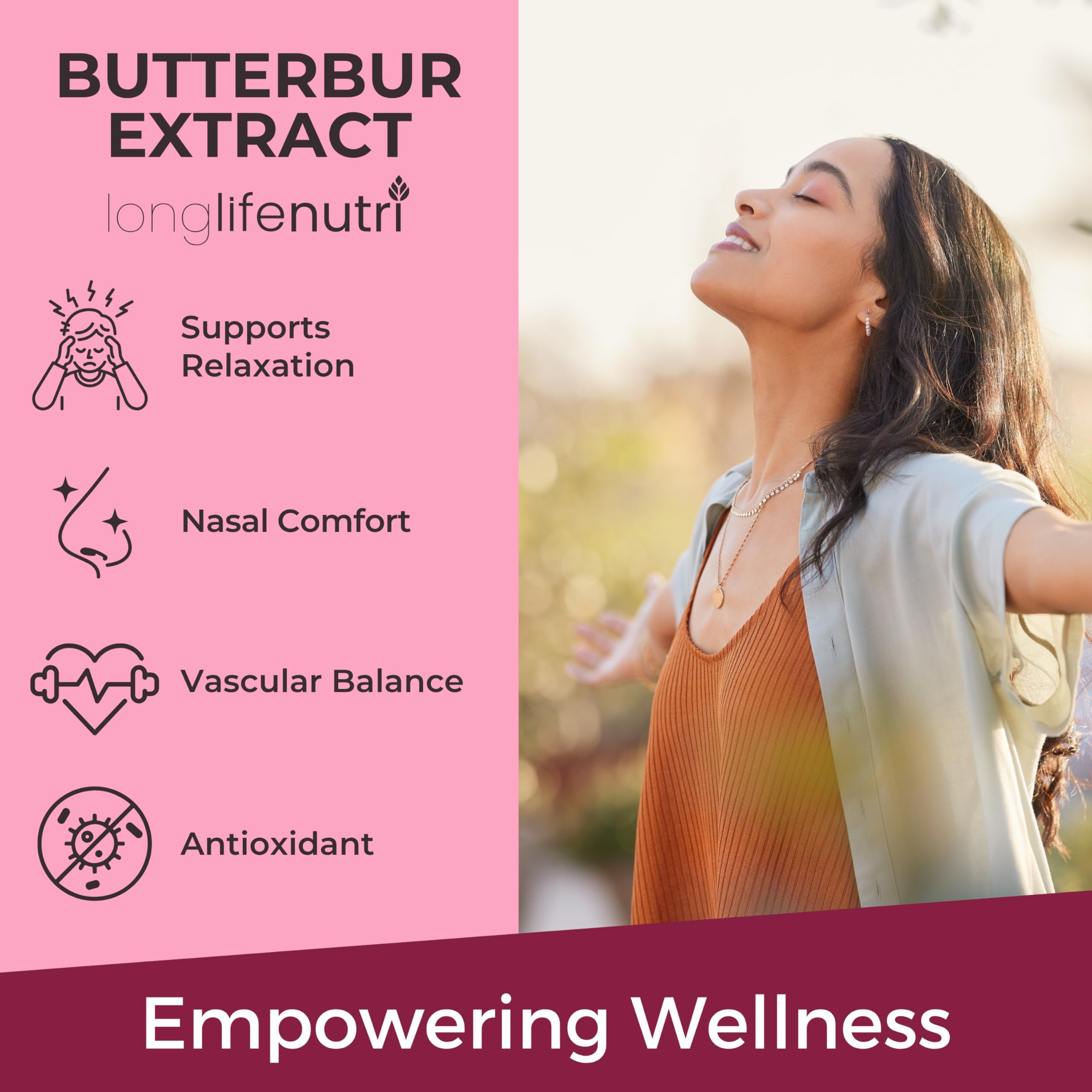 Close-up of LongLifeNutri Butterbur Extract capsules