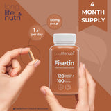 Close-up of LongLifeNutri Fisetin Capsules showing ingredients