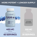 Close-up of LongLifeNutri SAM-e 400mg vegetarian capsules