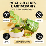 Close-up of Maju Superfoods Moringa Capsules showing the capsules