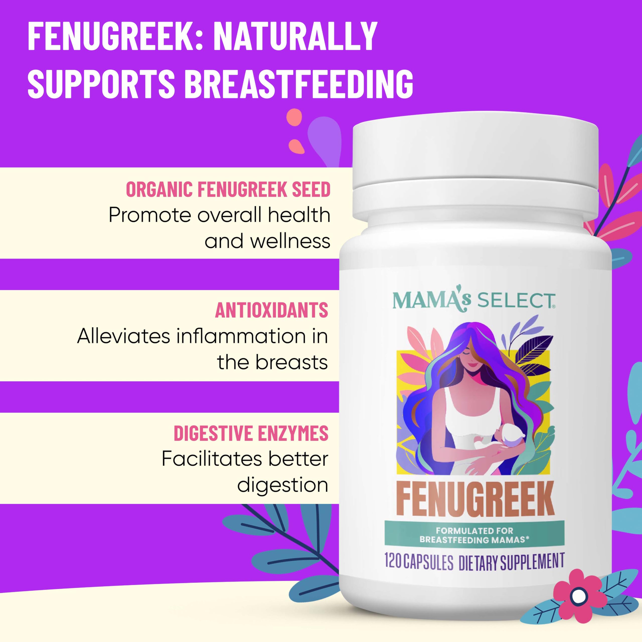 Close-up of Mama's Select Fenugreek Capsules showing vegan label
