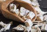 Close-up of marshmallow root tea chunks