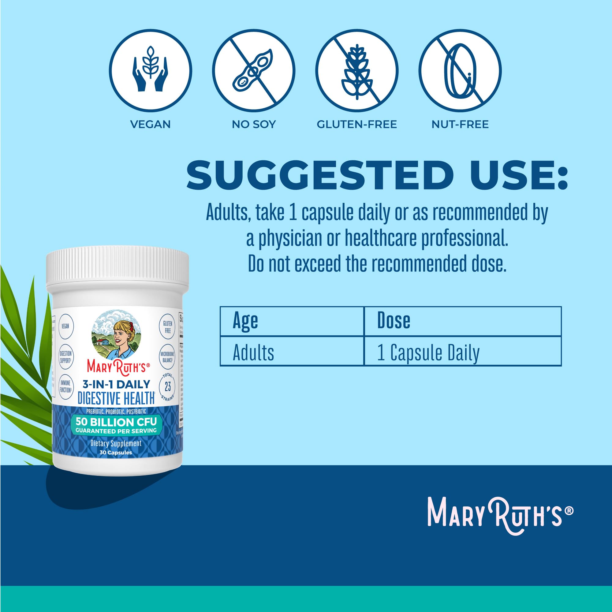 Close-up of MARYRUTH'S 3-in-1 Probiotics capsules