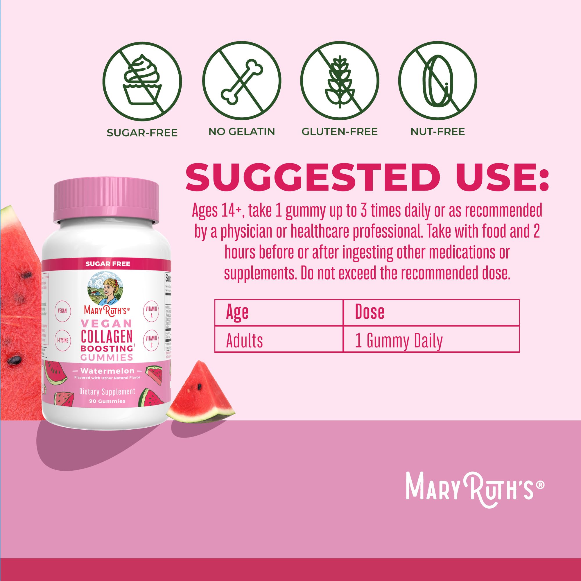 Close-up of MARYRUTH'S Collagen support Gummies watermelon flavour