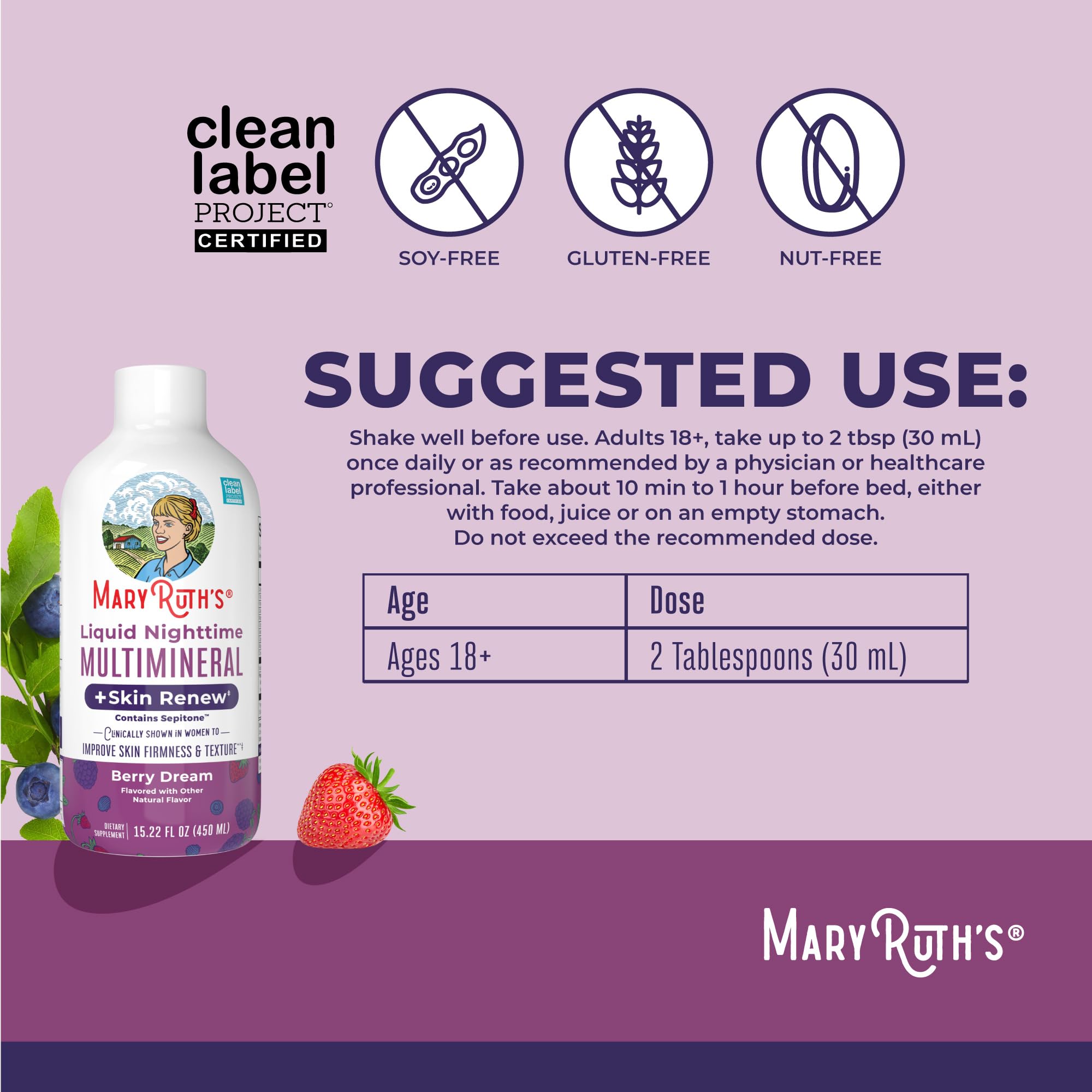Close-up of MARYRUTH'S Liquid Nighttime Multimineral label