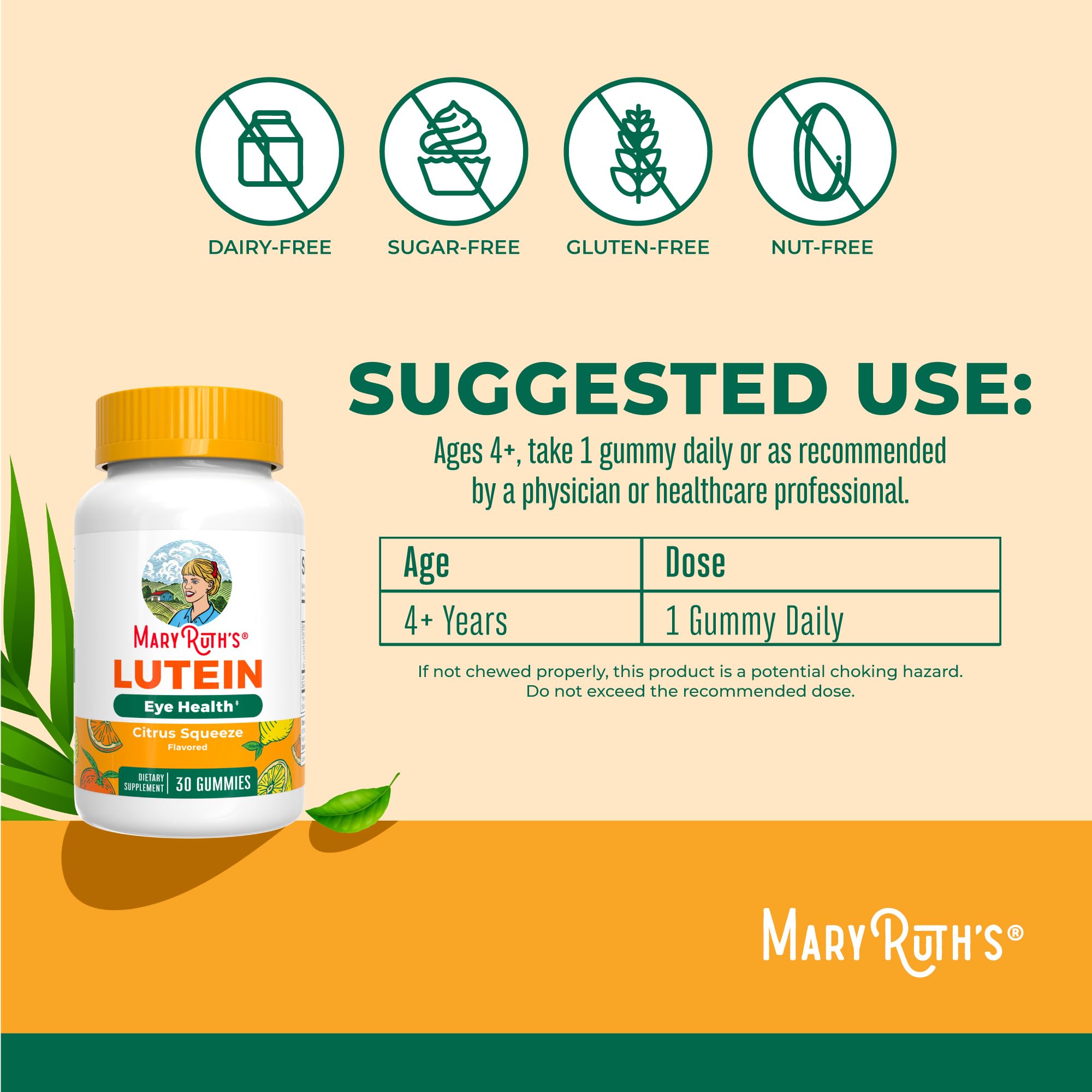 Close-up of MARYRUTH'S Lutein Gummies citrus flavour