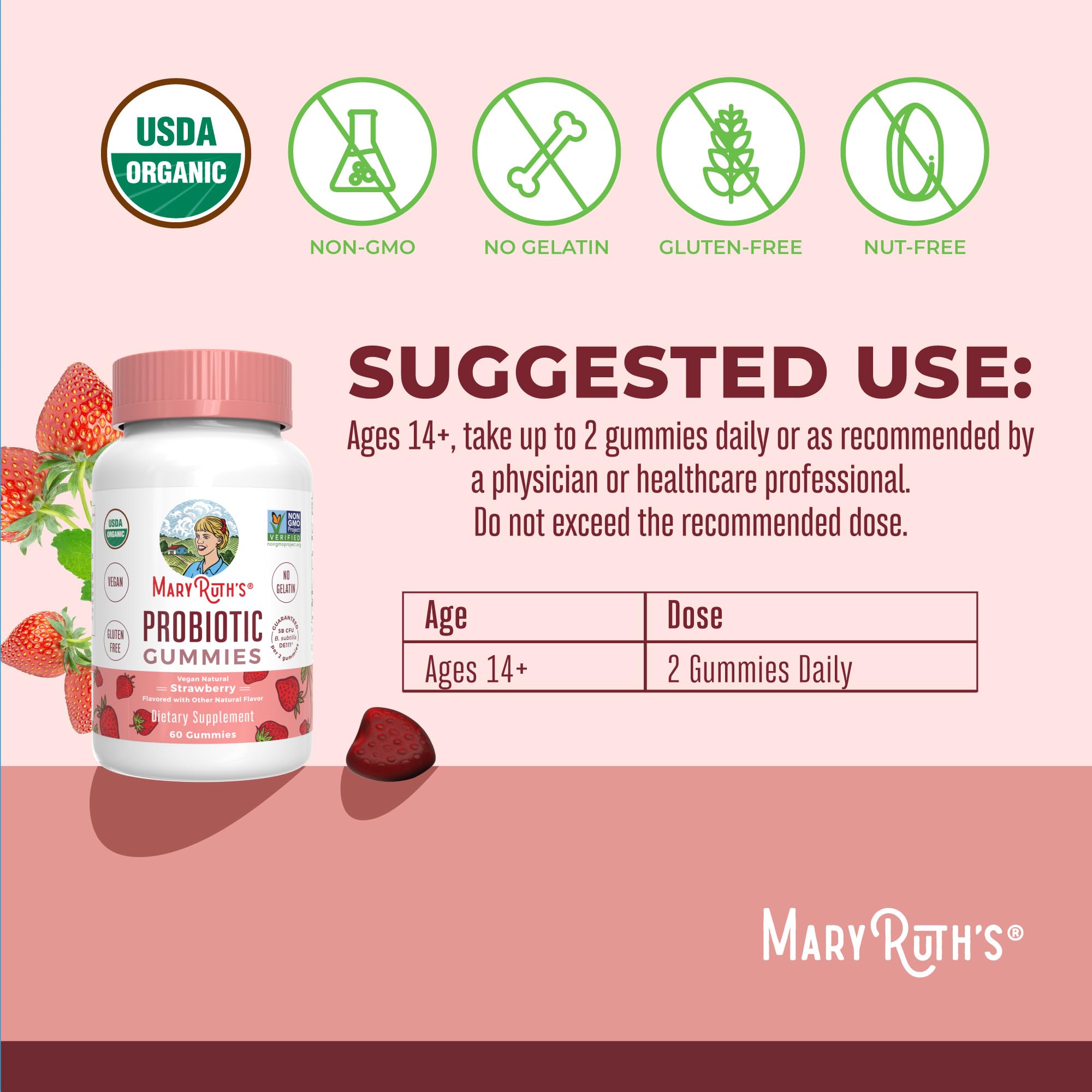 Close-up of MARYRUTH'S Organic Probiotic Gummies showing texture
