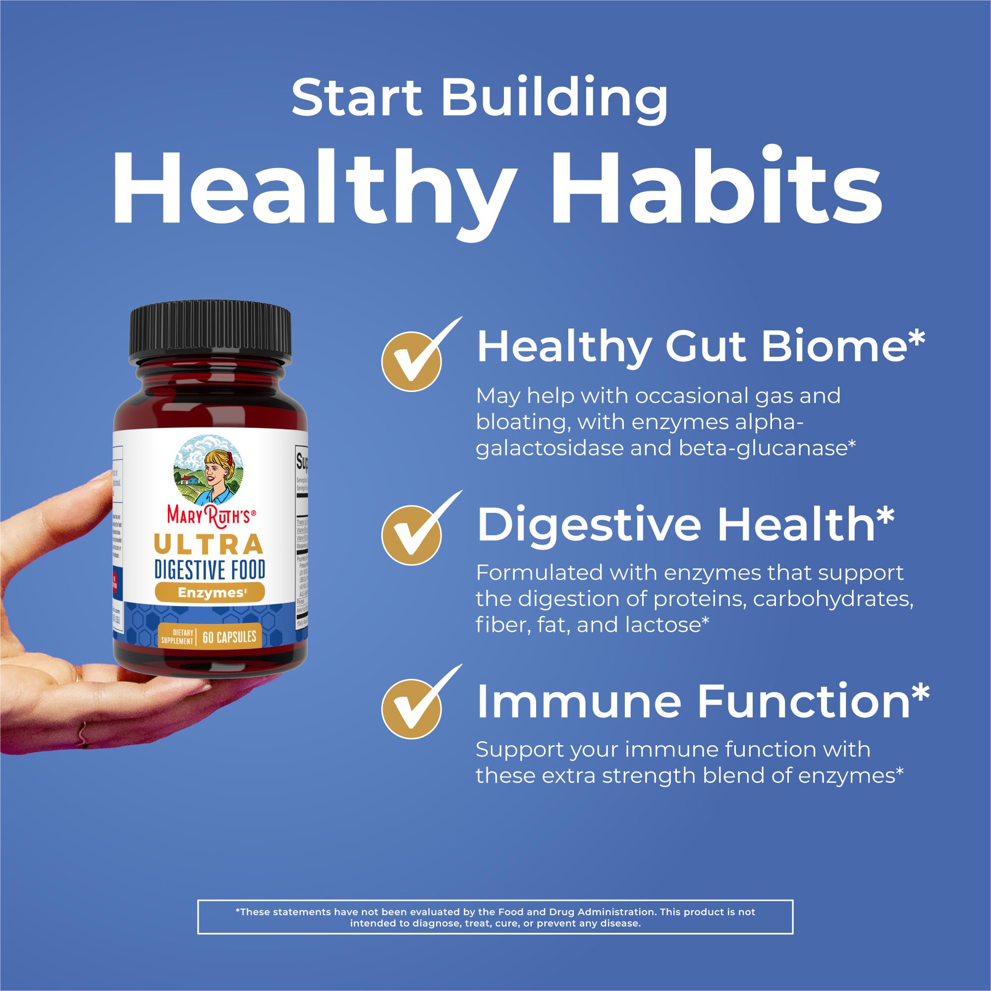 Close-up of MARYRUTH'S Ultra daily Food Enzymes capsules