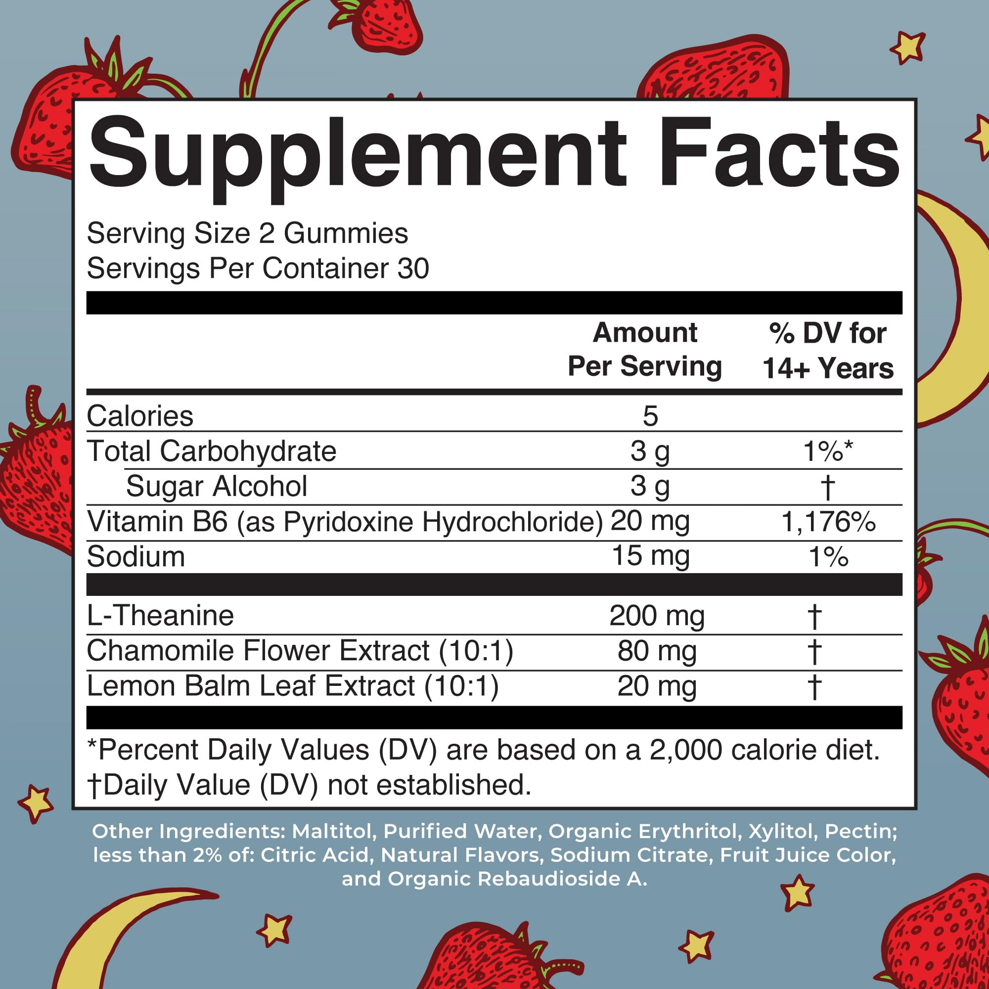 Close-up of MARYRUTH'S Vegan Sleep Gummies showing strawberry flavour