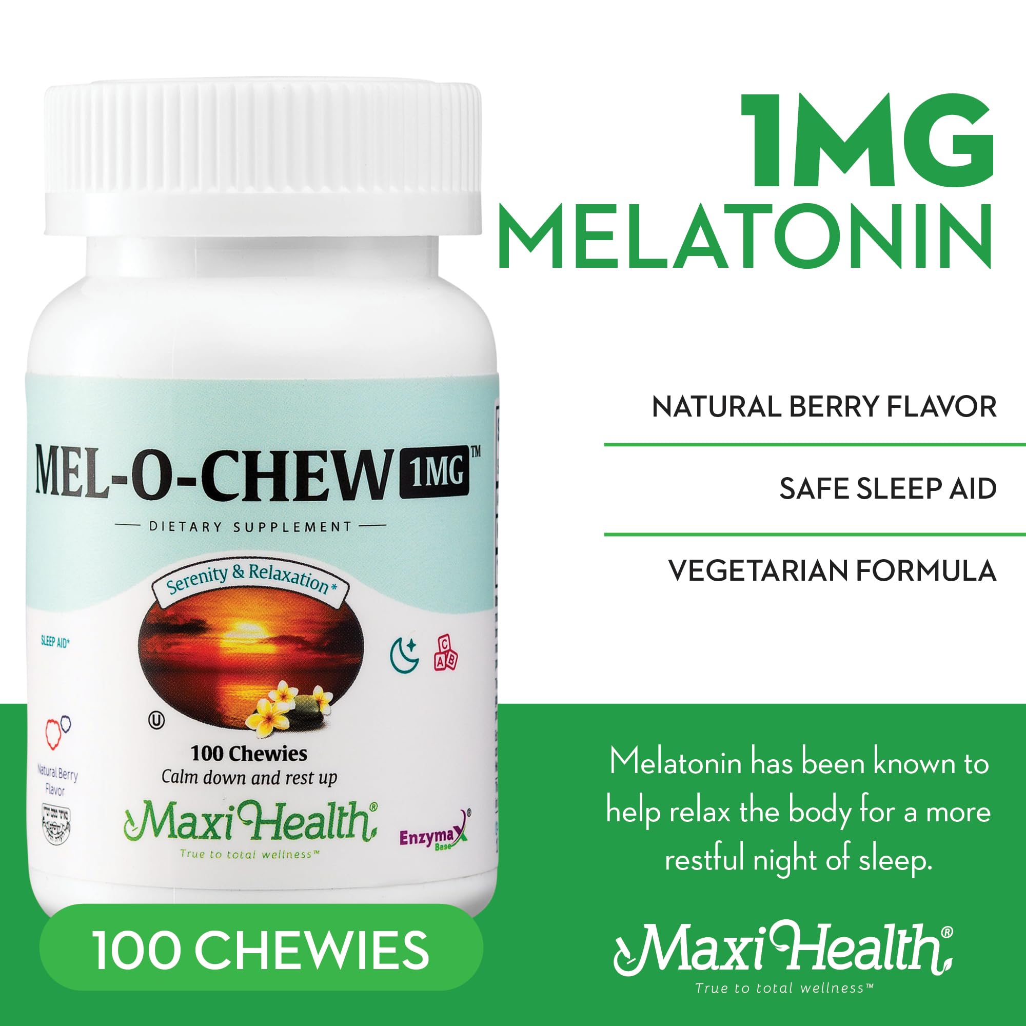 Close-up of Maxi Health Mel-O-Chew chewable tablet