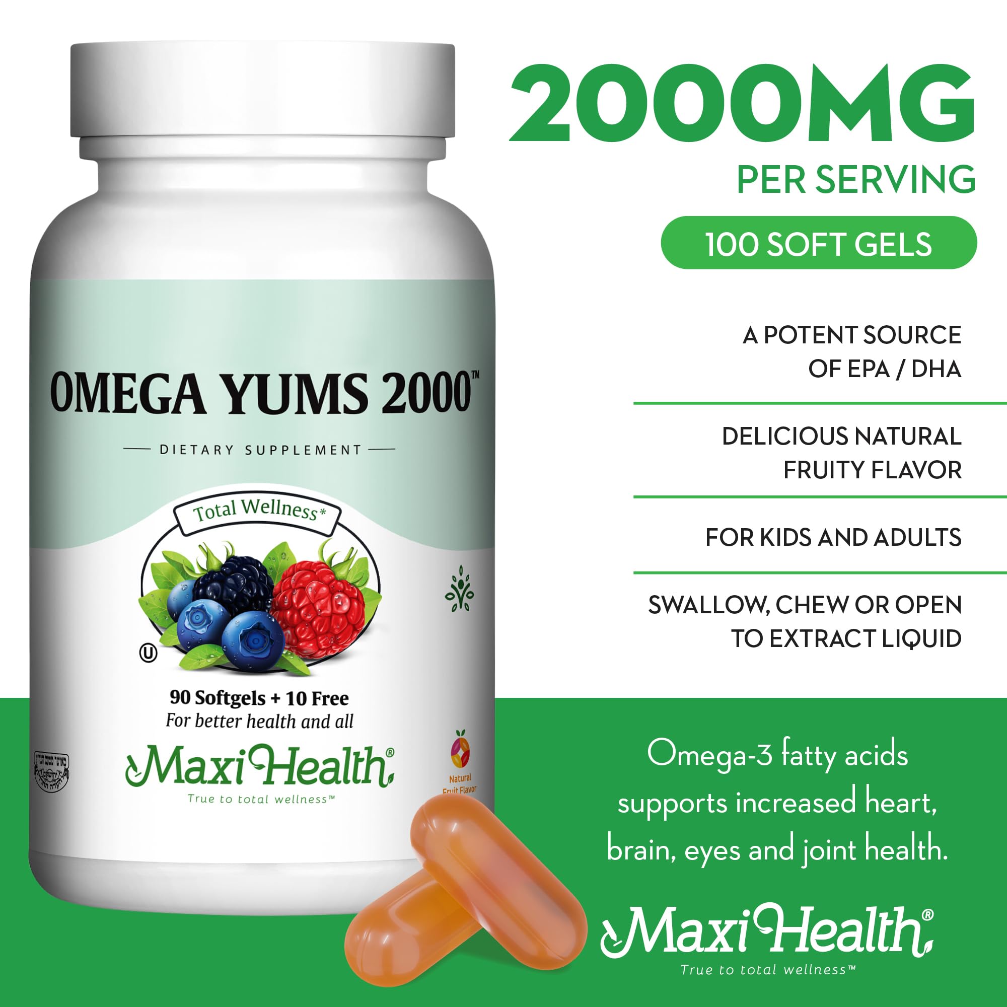 Close-up of Maxi Health Omega Yums gummies