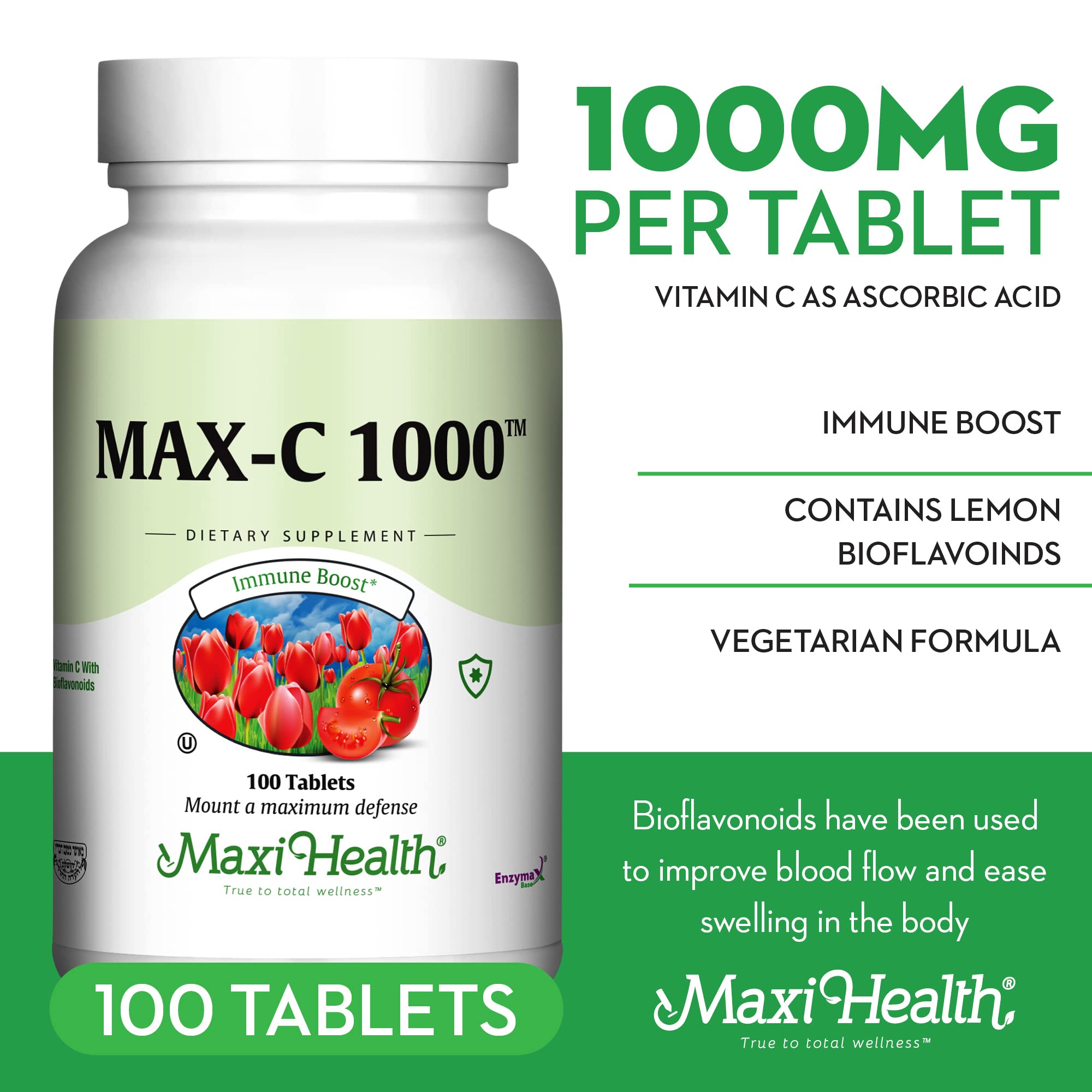 Close-up of Maxi Health Vitamin C tablet ingredients