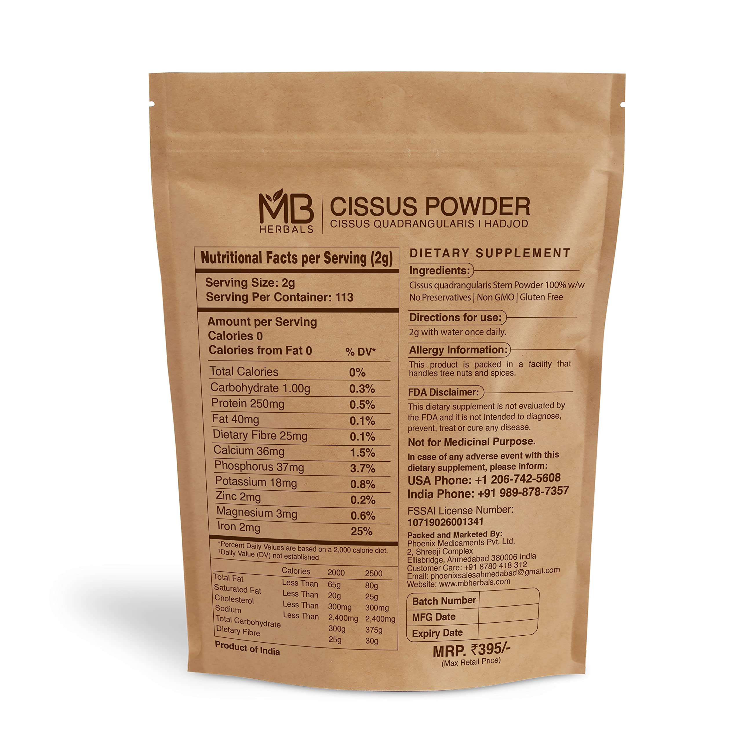 Close-up of MB Herbals Cissus Powder 240g showing the powder texture