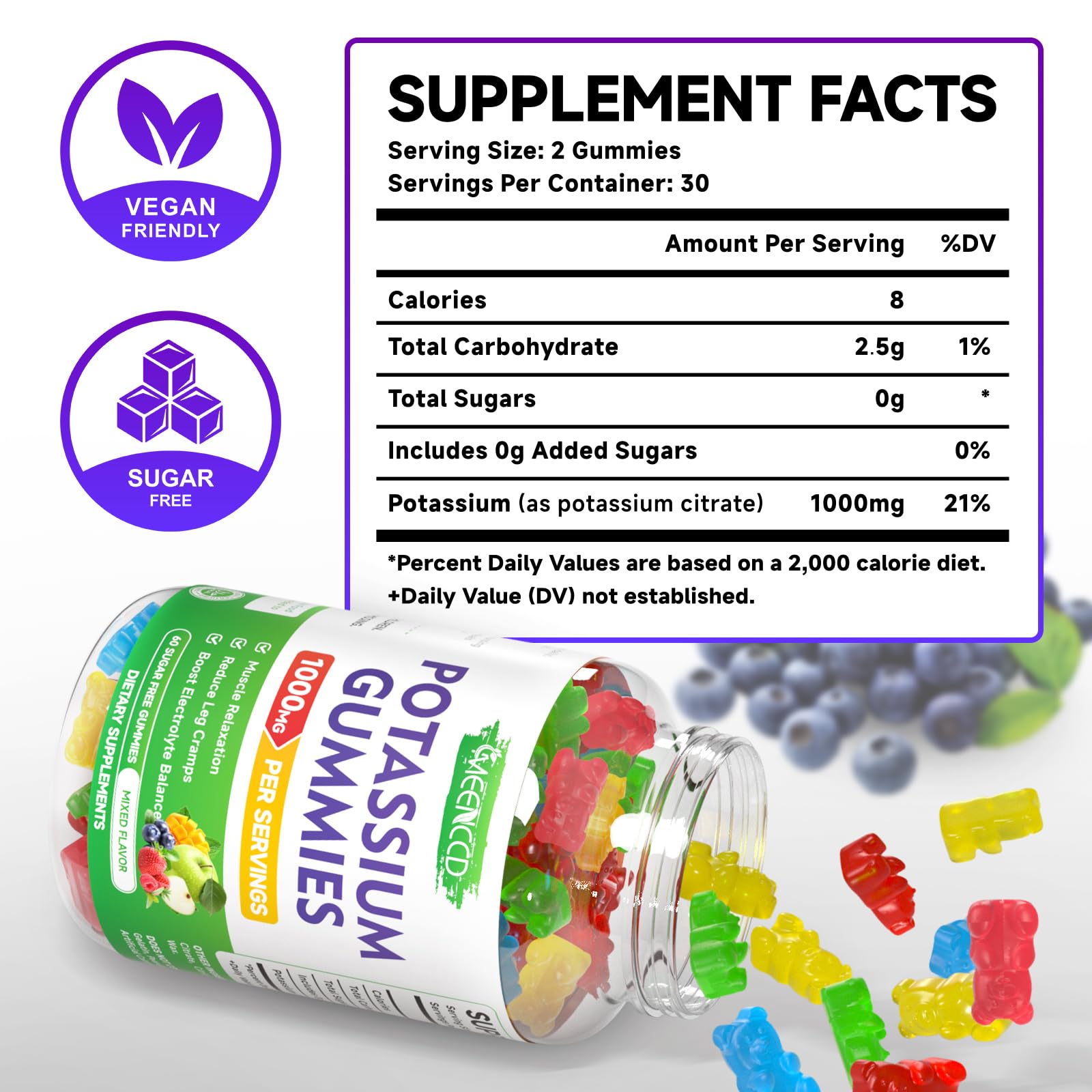 Close-up of MEENCCD Potassium Citrate Gummies showing fruit flavour