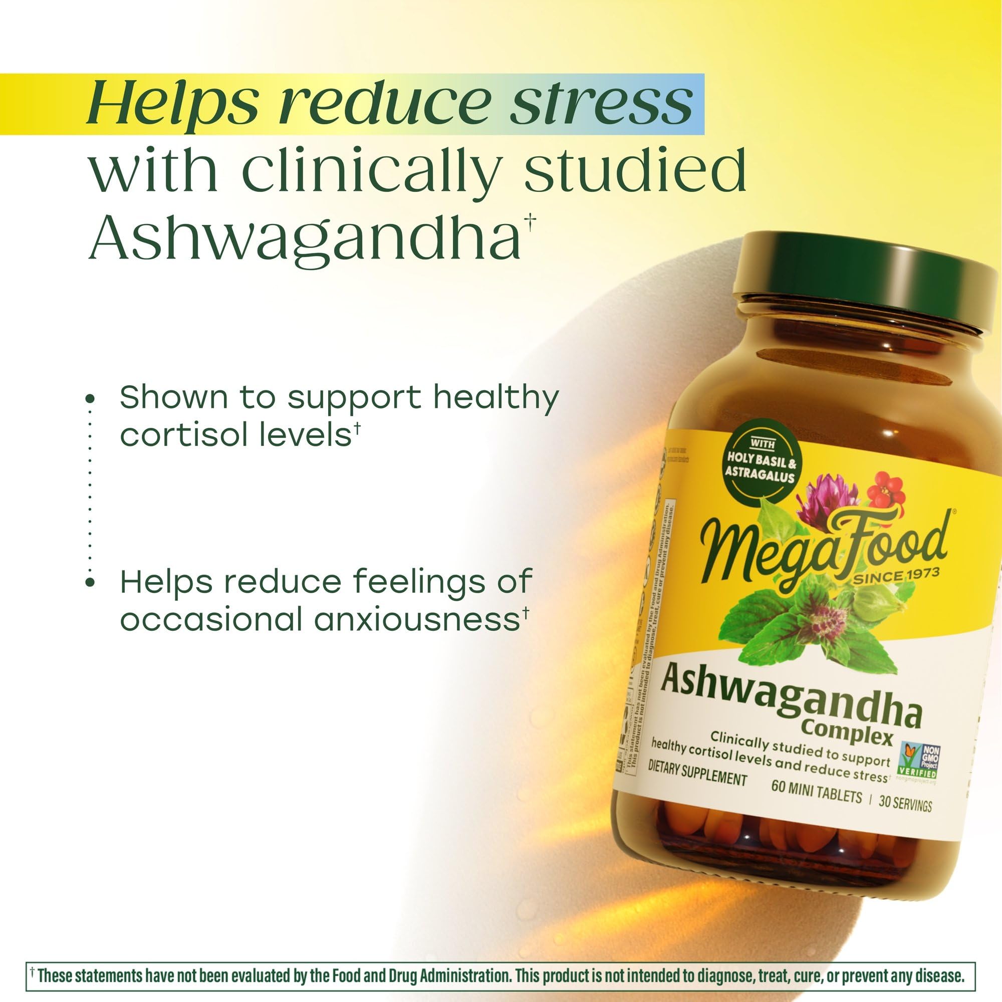 Close-up of MegaFood Ashwagandha mini tablets
