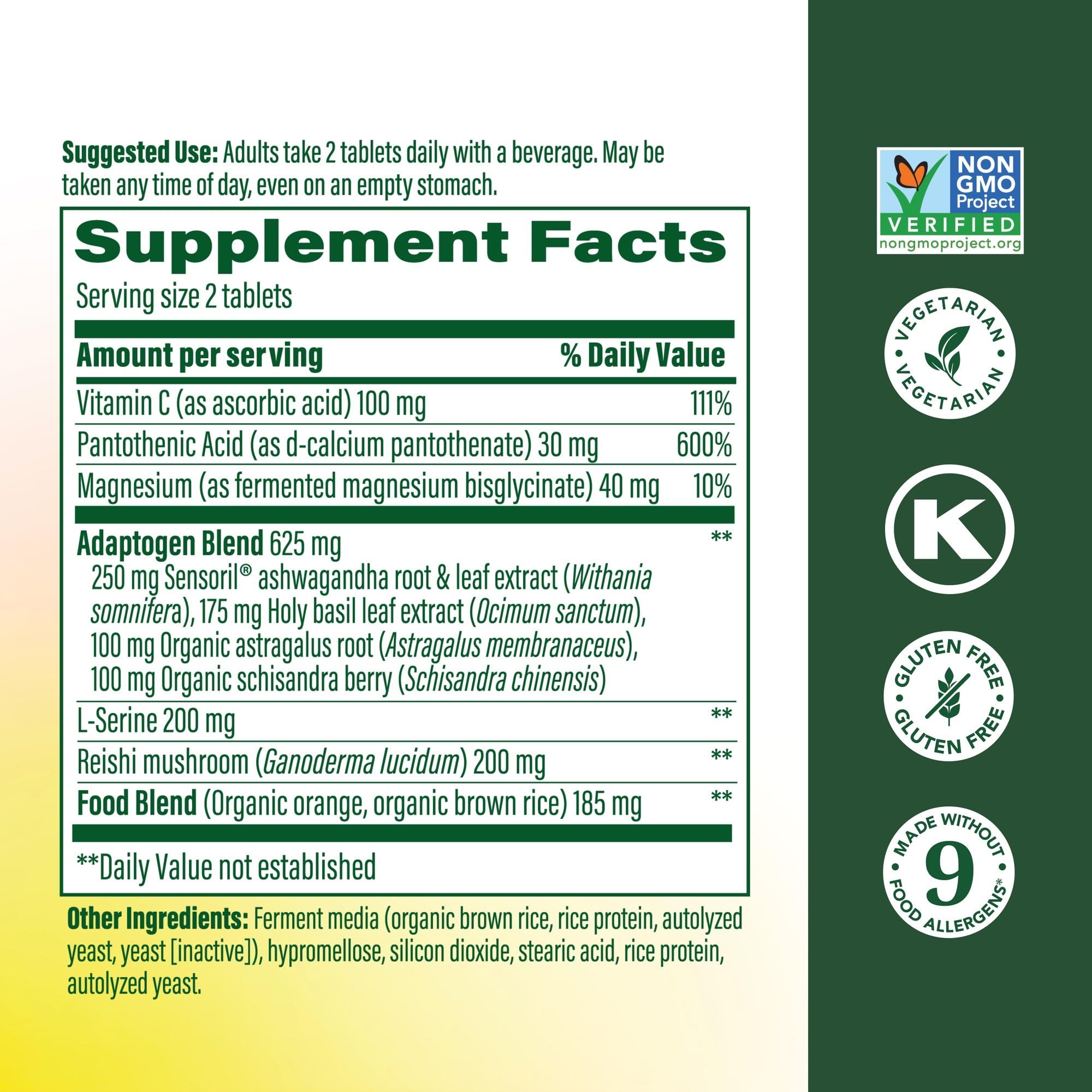 Close-up of MegaFood Magnesium Ashwagandha Tablets showing tablet size