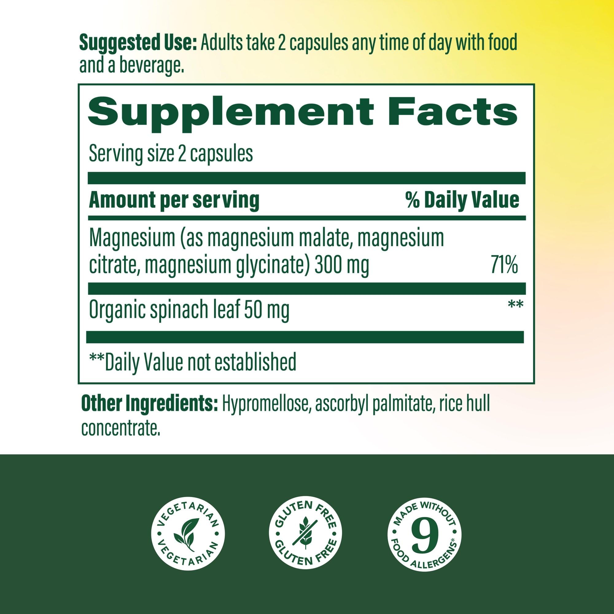 Close-up of MegaFood Magnesium Capsules showing ingredients