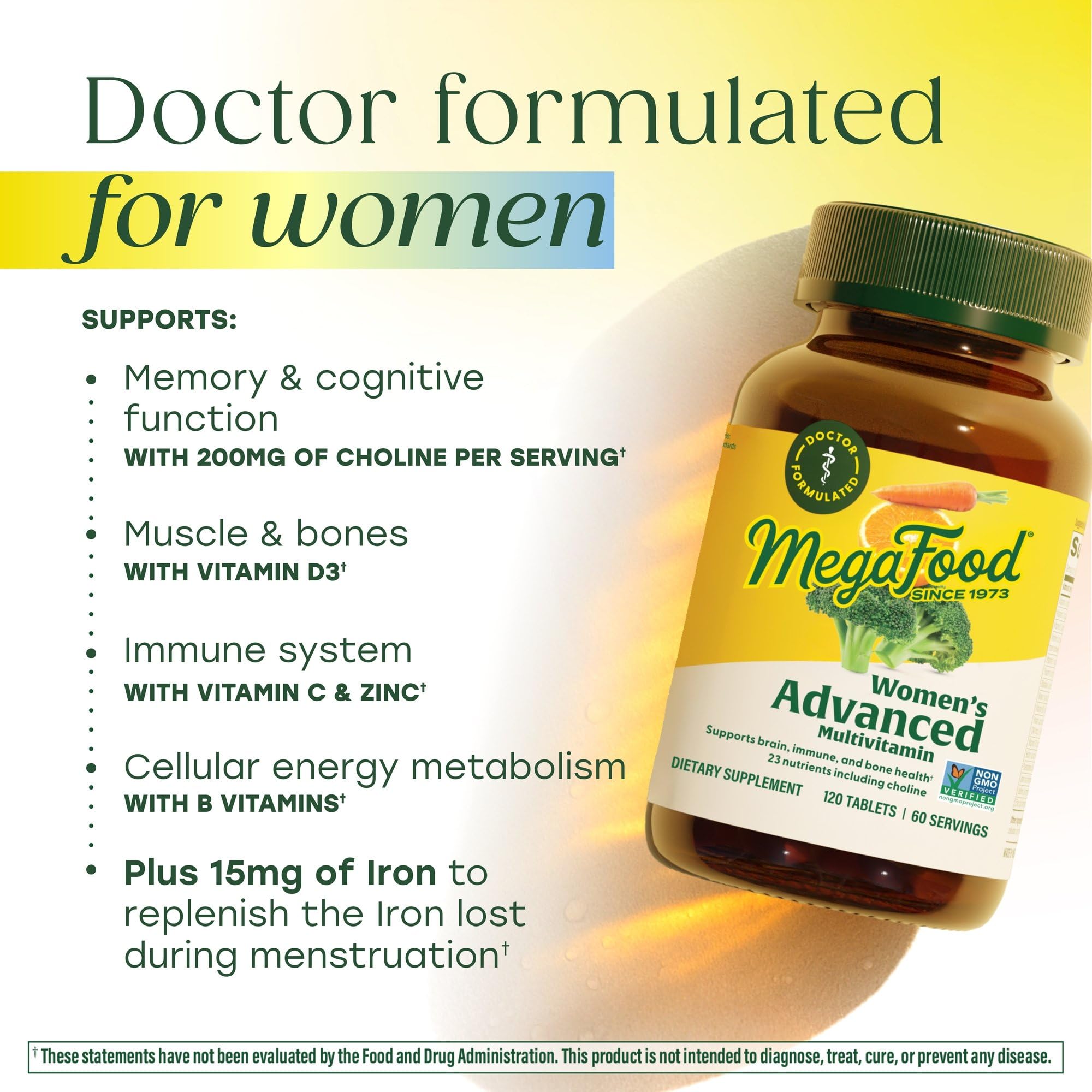 Close-up of MegaFood Multivitamin tablets on a wooden surface