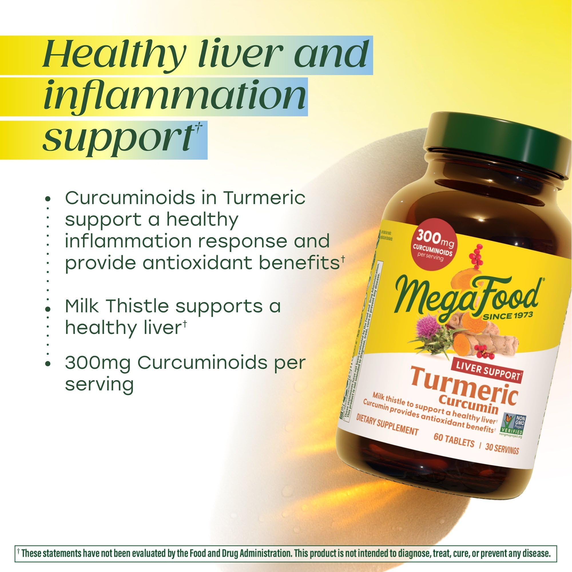 Close-up of MegaFood Turmeric Strength Blend tablets