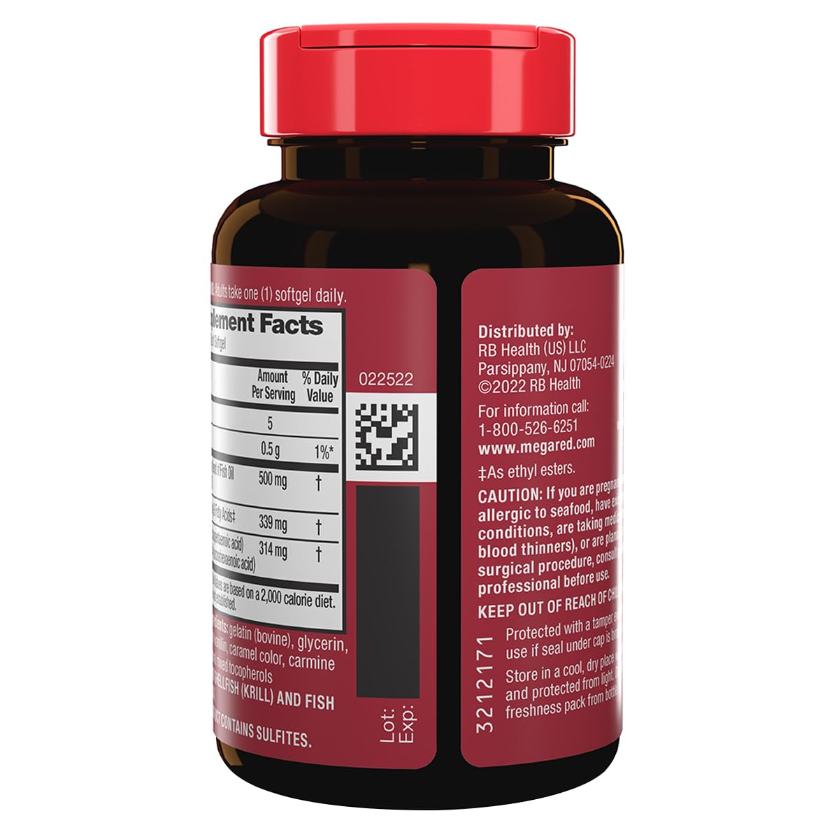 Close-up of MegaRed Advanced 4-in-1 Omega-3 Fish Oil & Krill Oil softgel