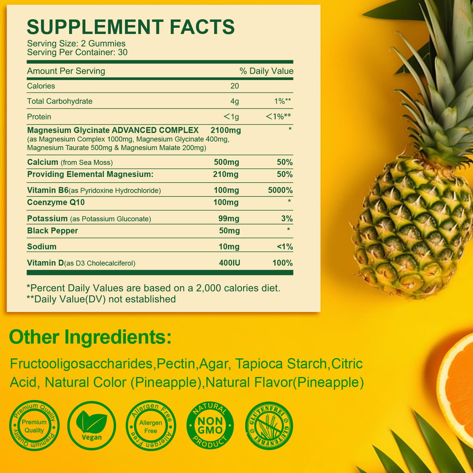 Close-up of MENXI Magnesium Gummies showing pineapple flavour