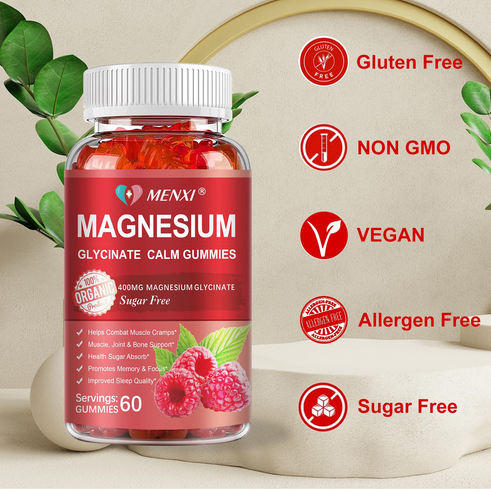 Close-up of MENXI Magnesium Gummies showing texture