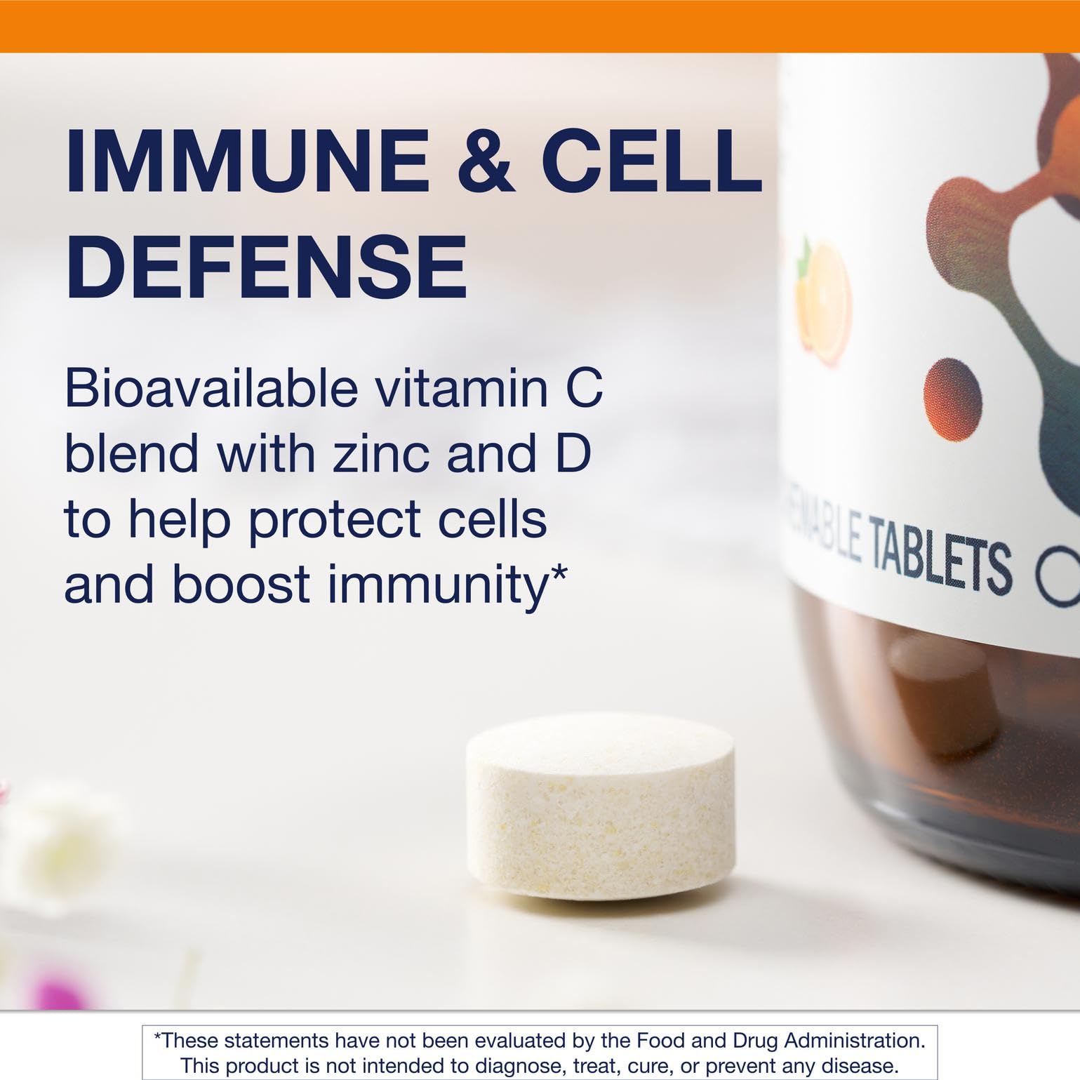 Close-up of Metagenics Chewable Vitamin C 250mg tablet