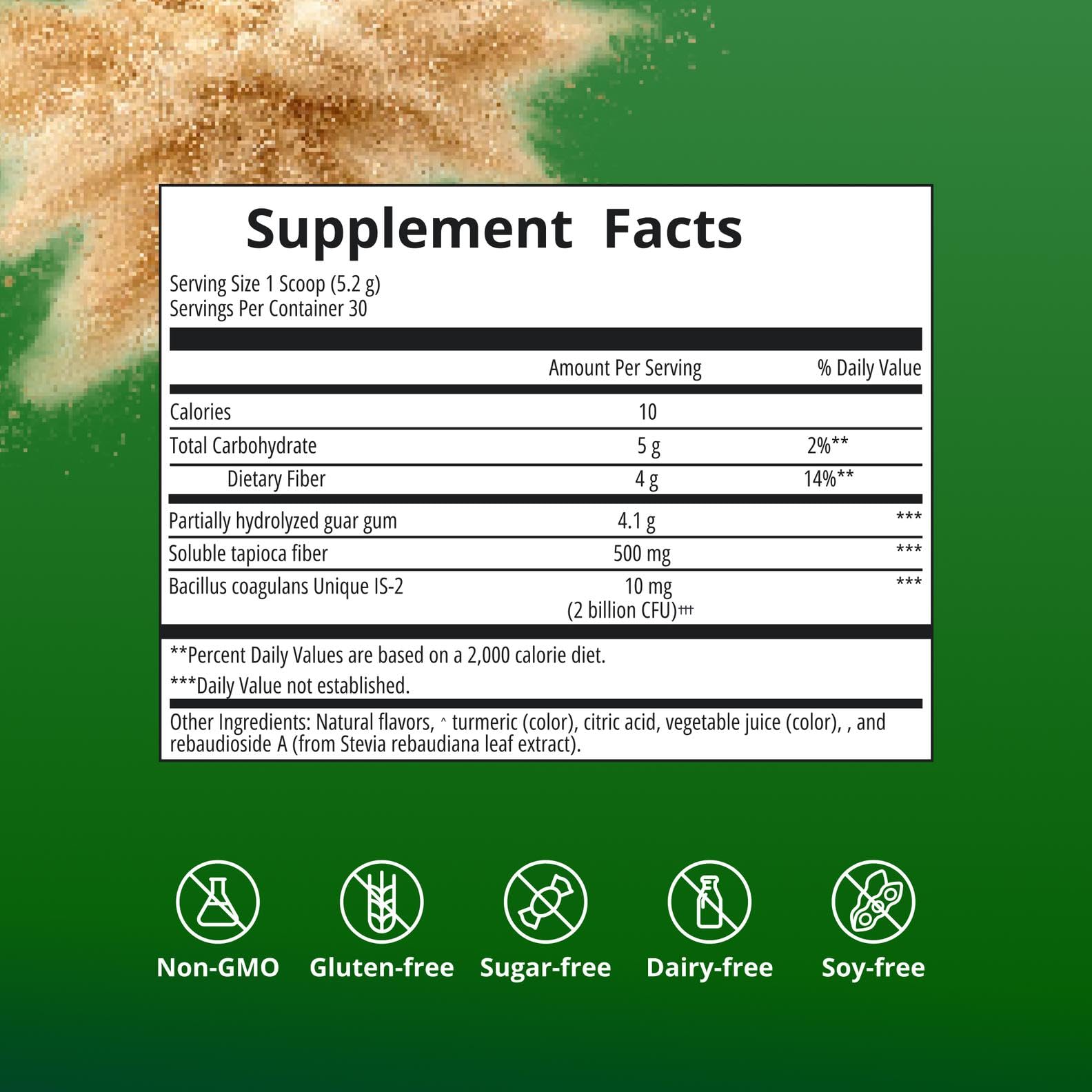 Close-up of Metagenics UltraFlora Fiber ingredients list