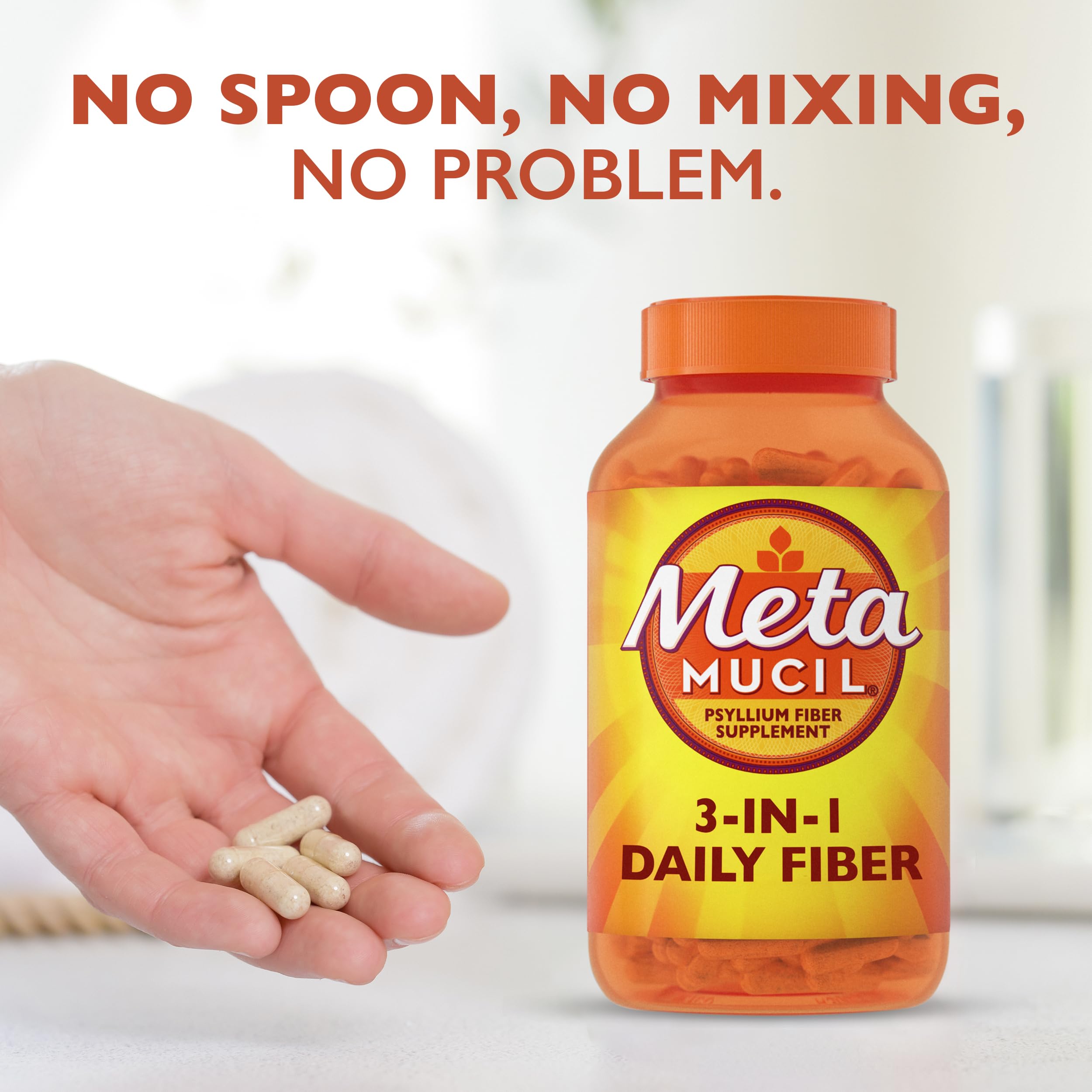 Close-up of Metamucil Psyllium Husk Capsules
