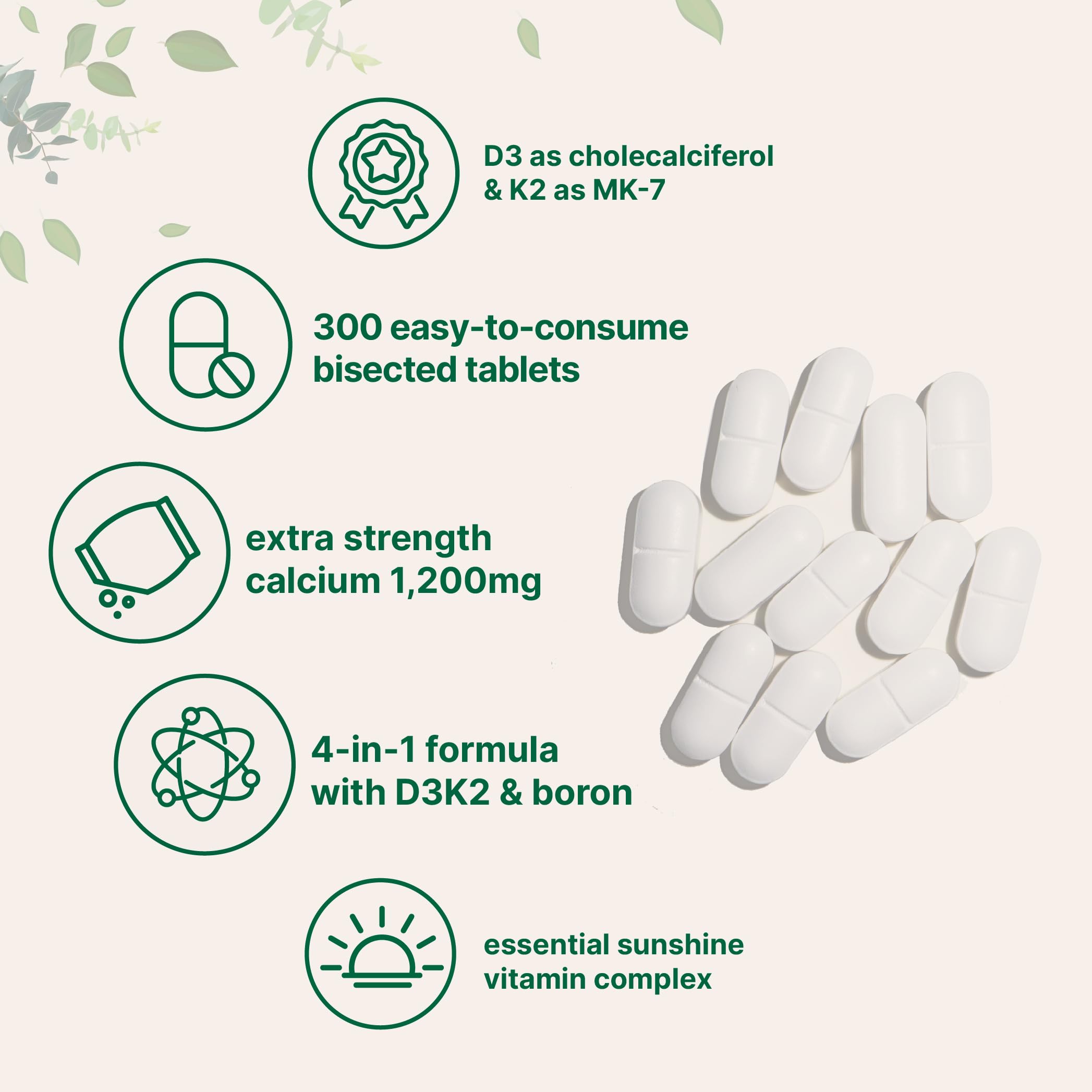 Close-up of Micro Ingredients Calcium Supplement coated tablets