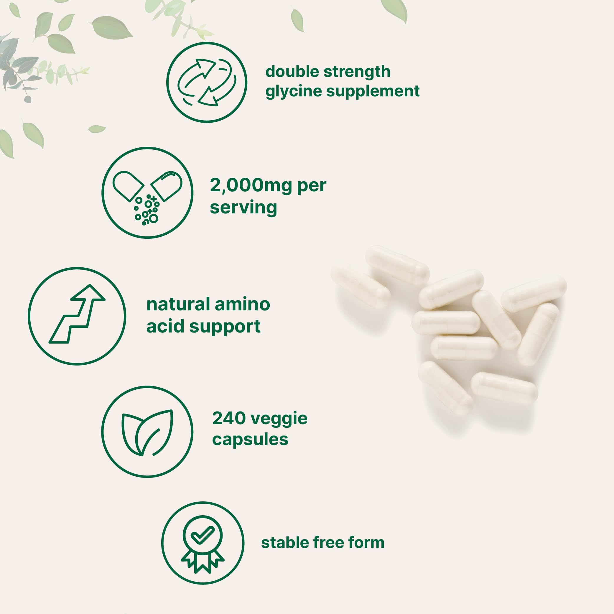 Close-up of Micro Ingredients Glycine Veggie Capsules showing capsule size