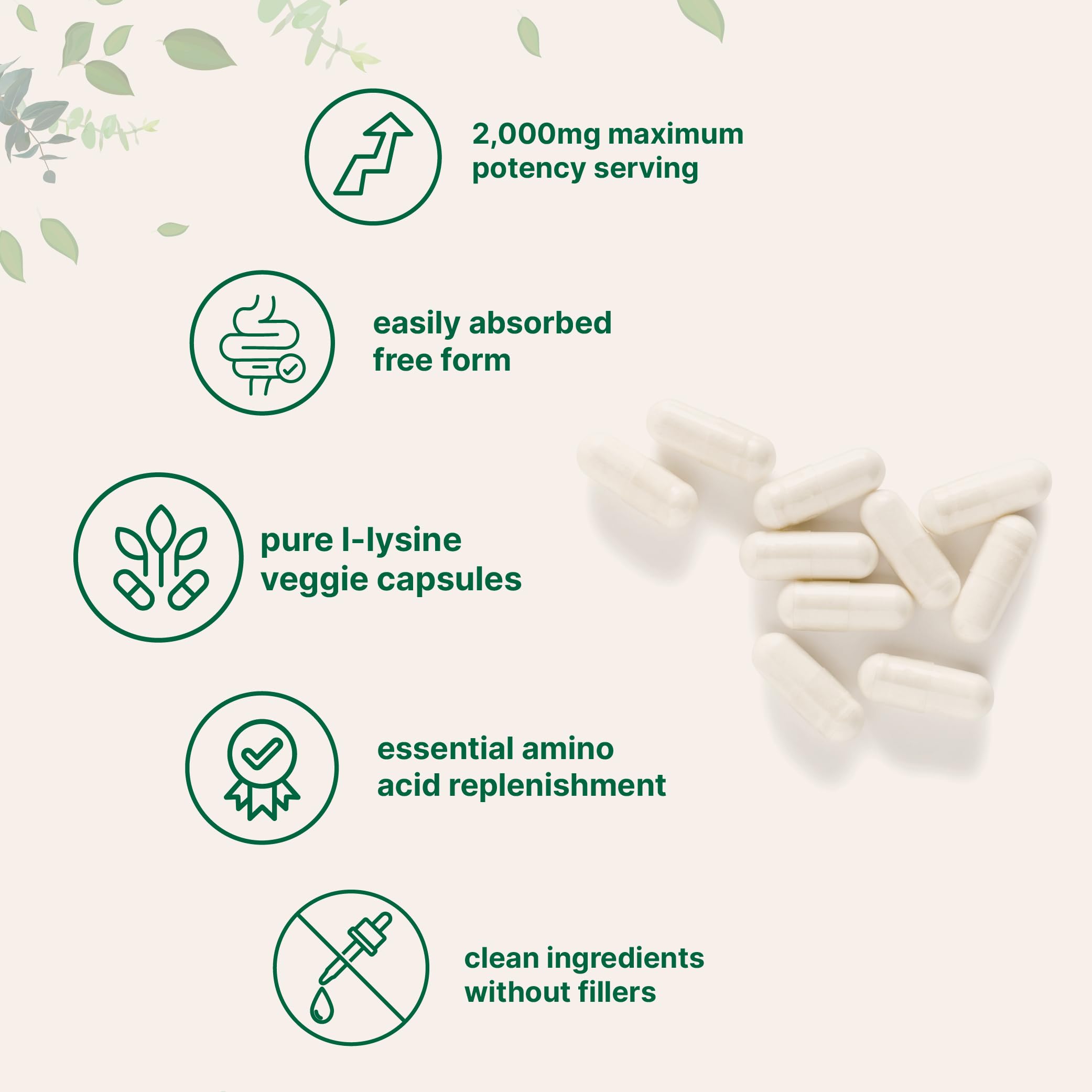 Close-up of Micro Ingredients L-Lysine Hydrochloride veggie capsules
