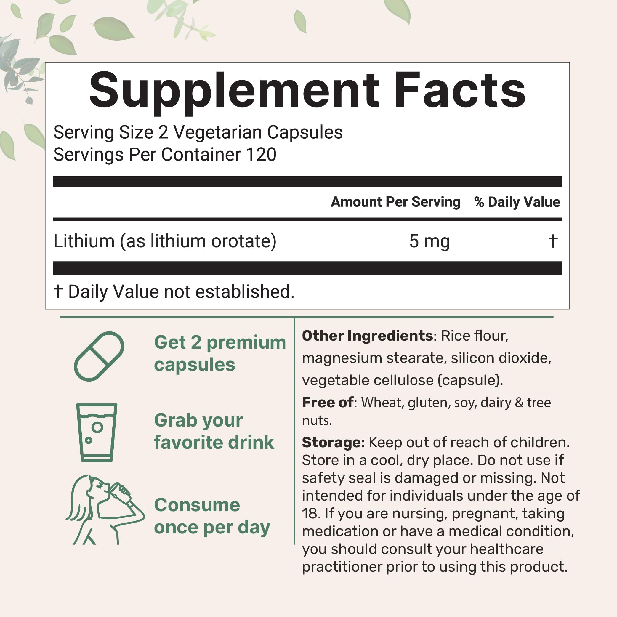 Close-up of Micro Ingredients lithium orotate vegetarian capsules
