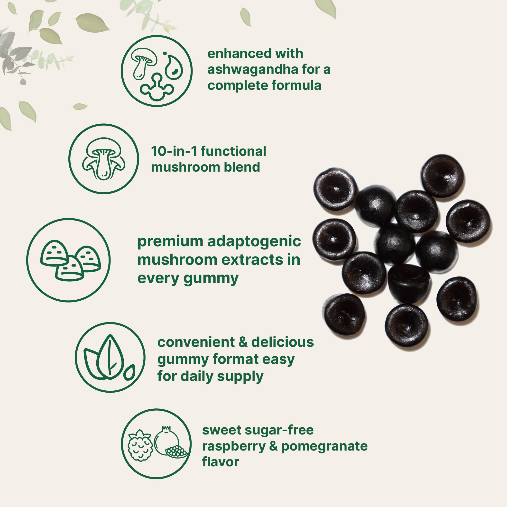 Close-up of Micro Ingredients Mega Mushroom Gummies raspberry and pomegranate flavour