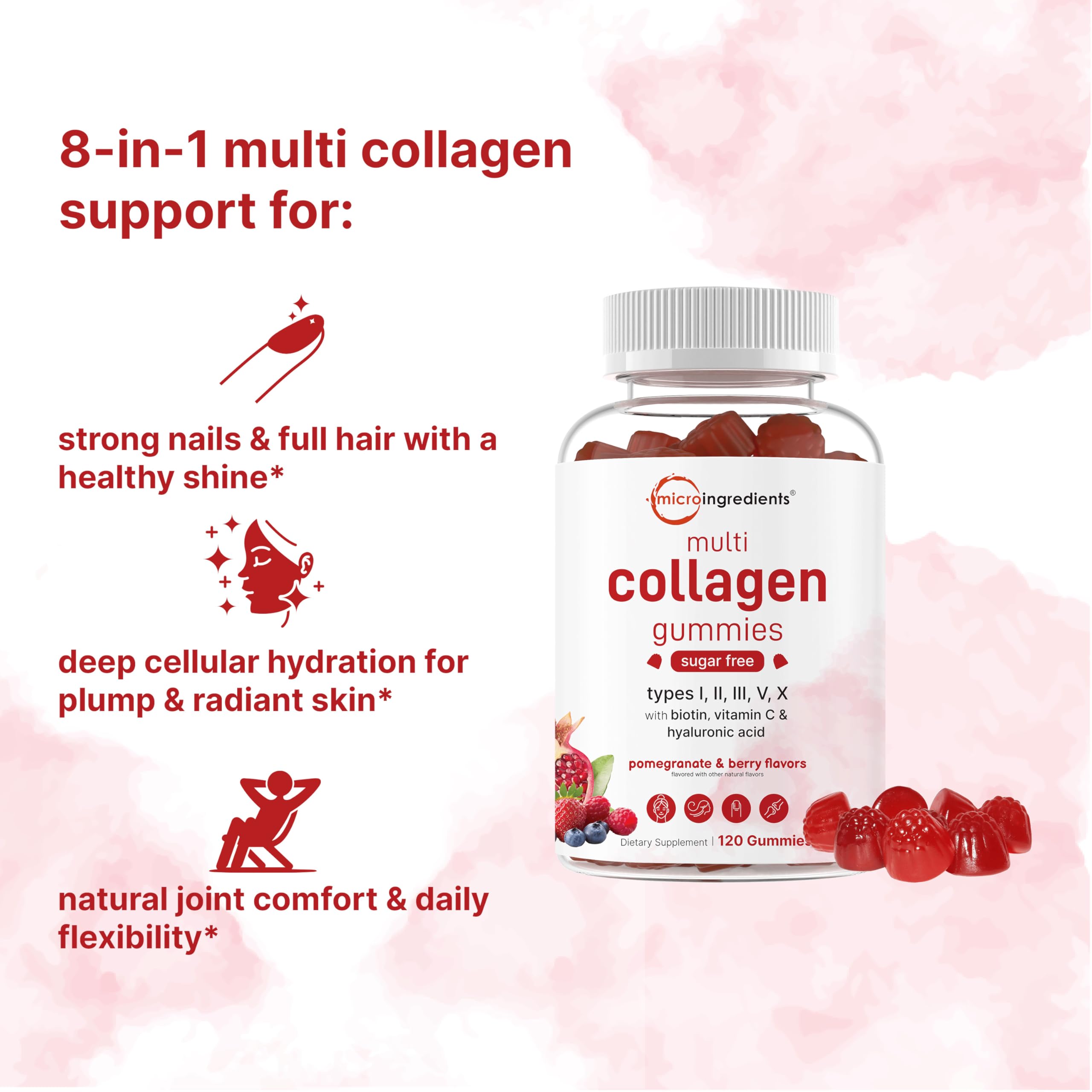 Close-up of Micro Ingredients Multi Collagen Gummies showing individual gummy