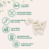 Close-up of Micro Ingredients NAD+ Resveratrol capsules