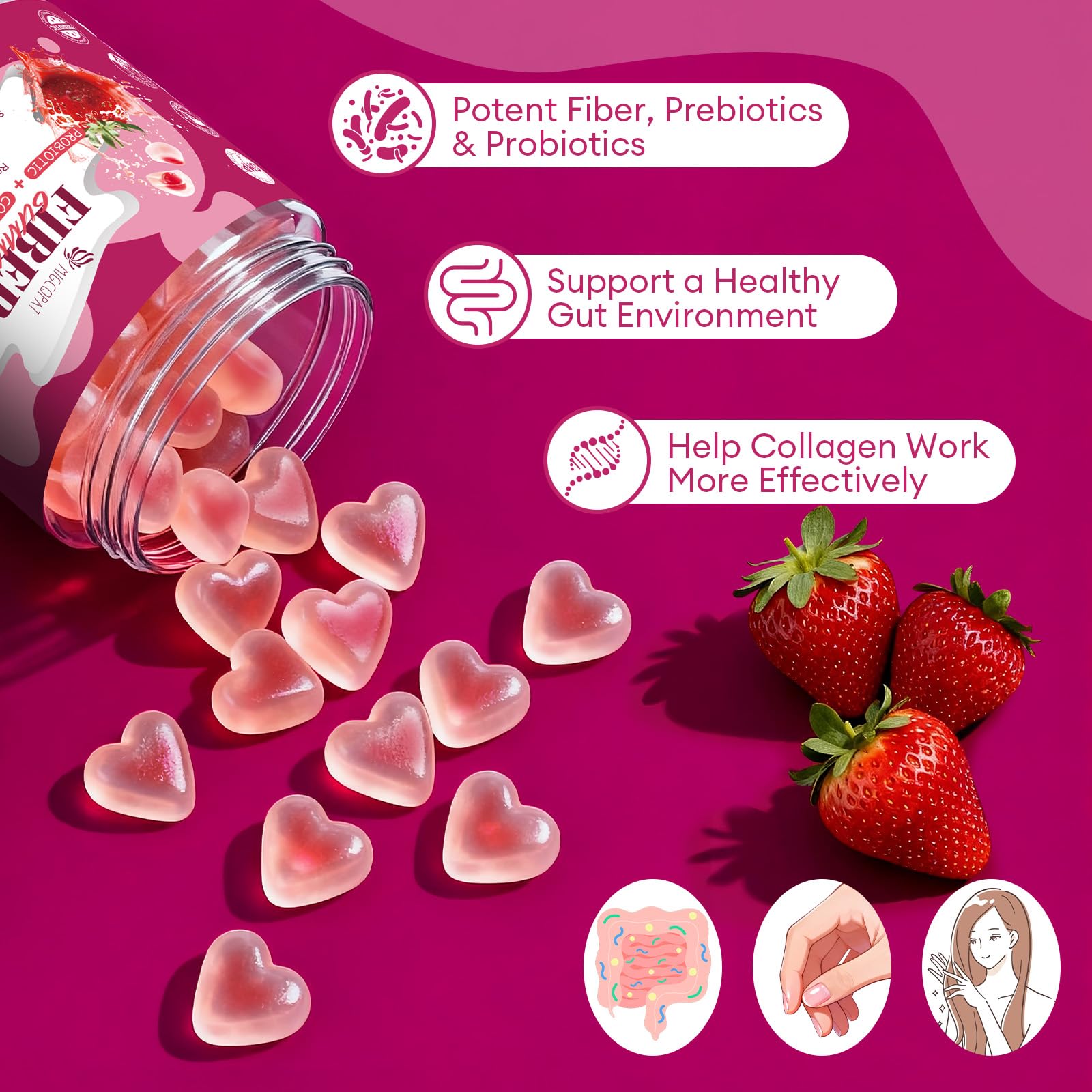 Close-up of Migcopat 10G Fiber Gummies with collagen