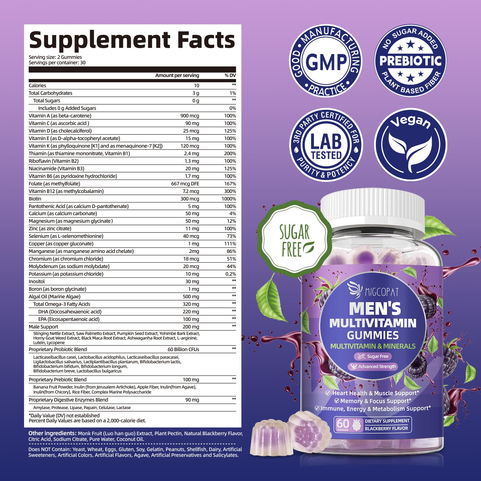 Close-up of Migcopat Men's Multivitamin Gummies showing gummies