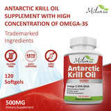 Close-up of MILANIA Antarctic Krill Oil softgel capsule