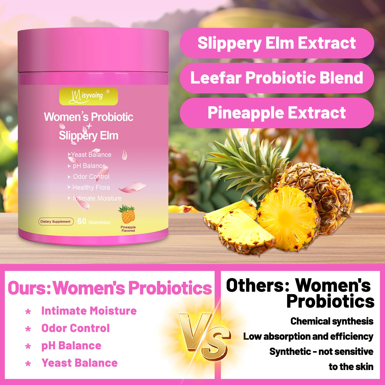 Close-up of Misyvoing Prebiotic Gummies showcasing gummy texture