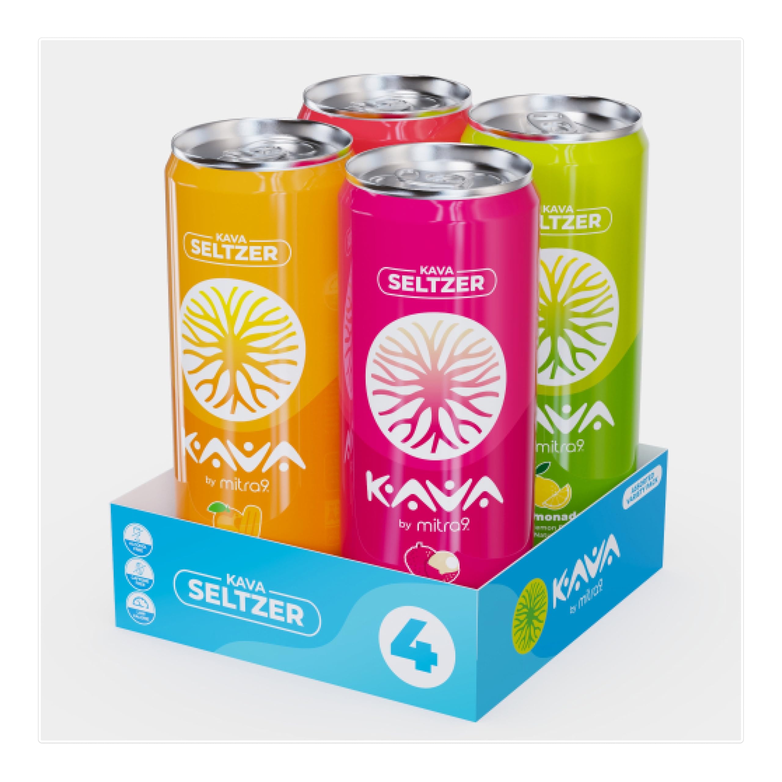 Close-up of Mitra9 Kava Kava Seltzer can design