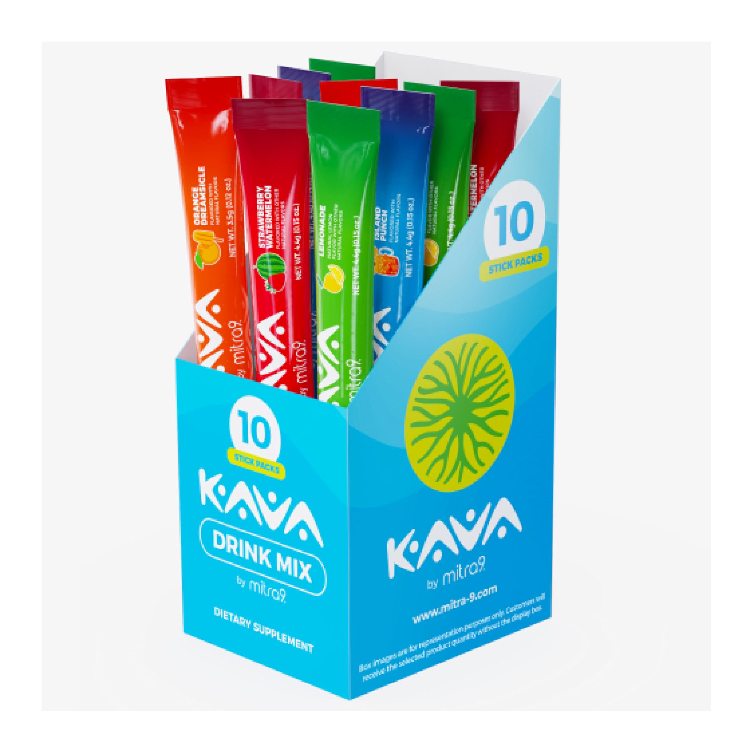Close-up of Mitra9 Kava Kava stick pack showing flavour