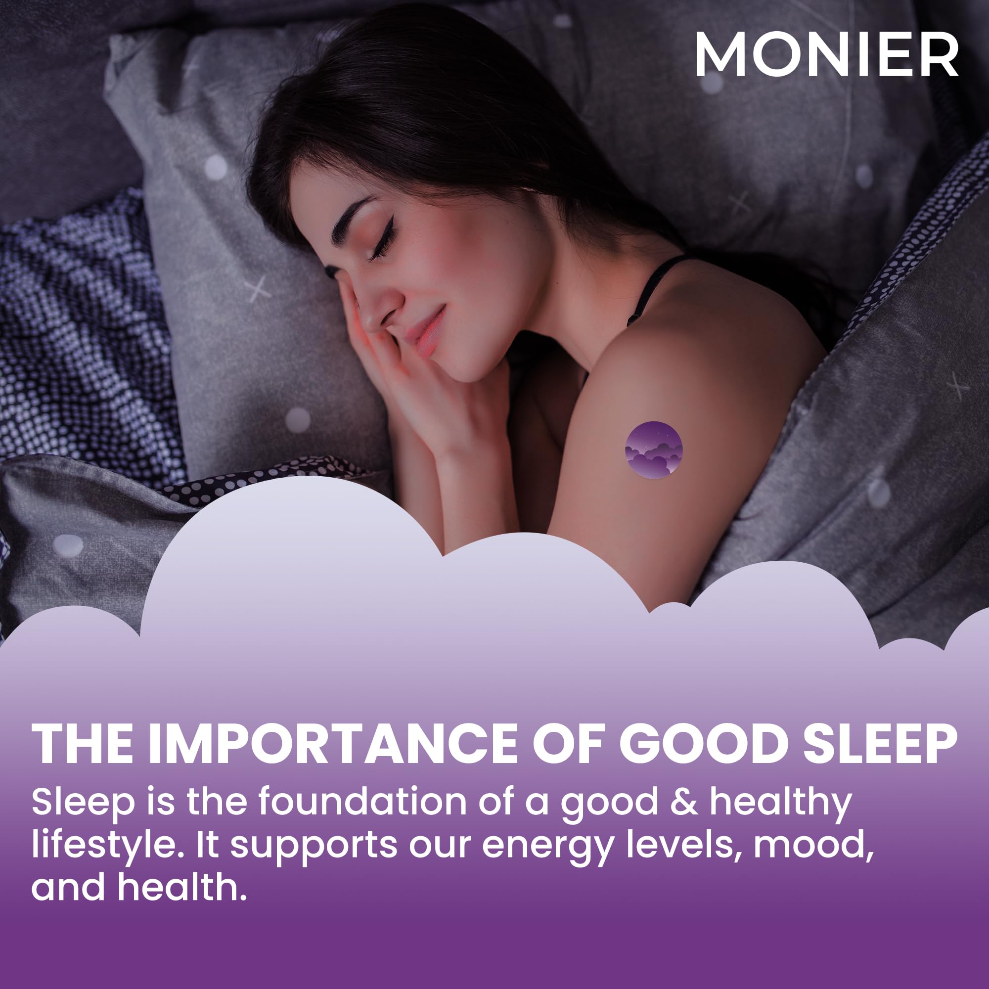 Close-up of MONIER Sleep Patch showing adhesive