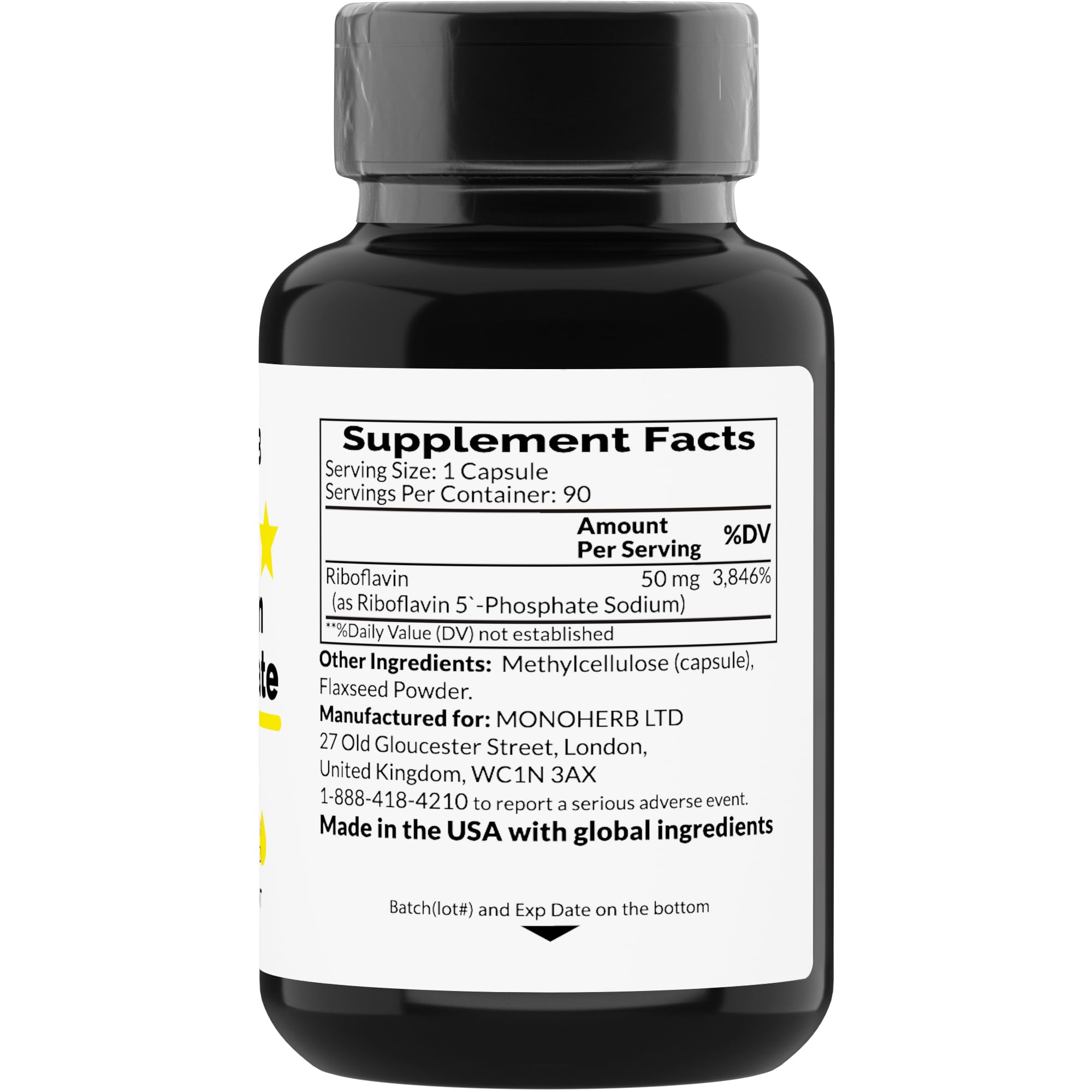 Close-up of MONOHERB Riboflavin 5'-Phosphate capsule