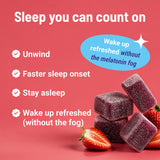 Close-up of MoonBrew Strawberry Sleep Gummies with vitamins