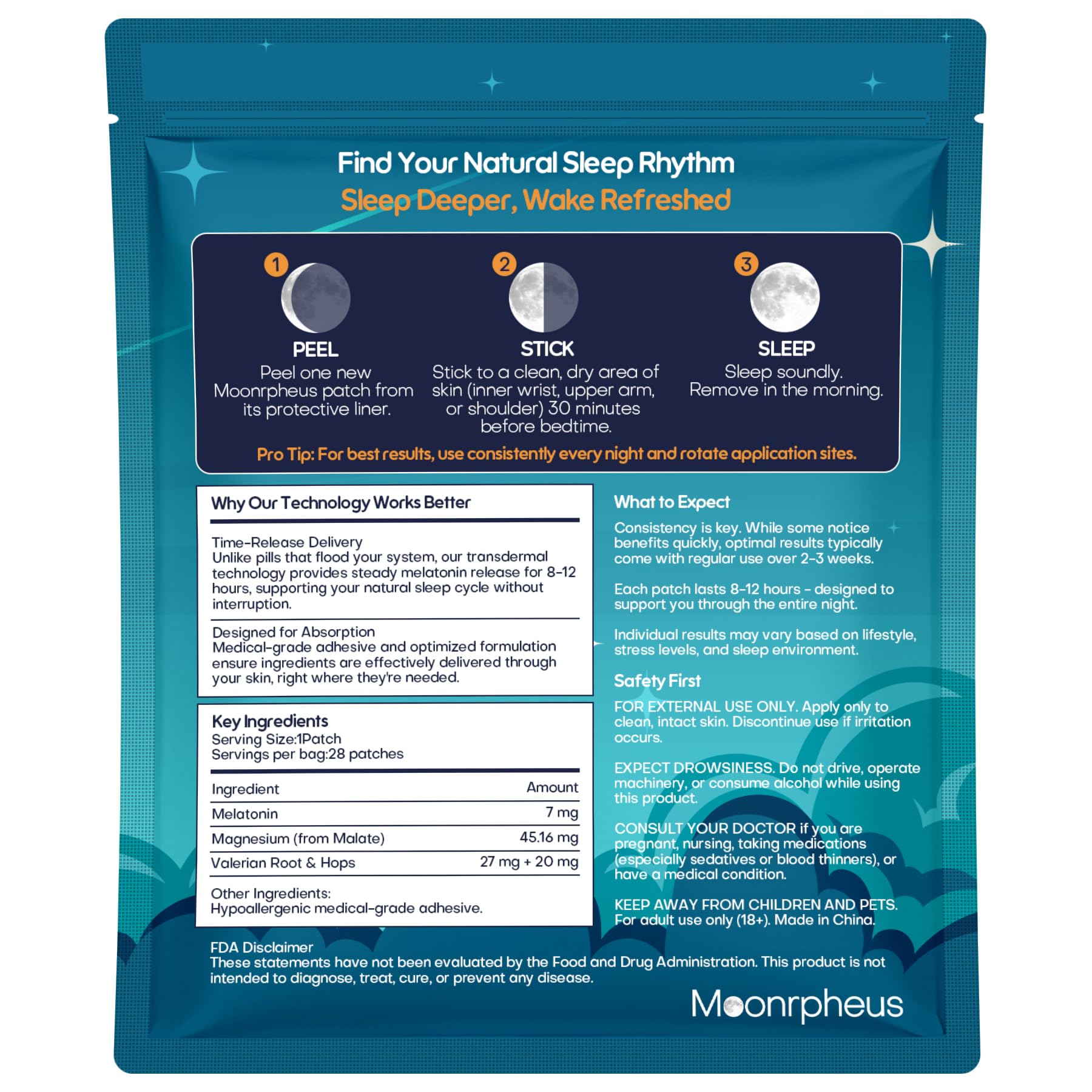 Close-up of Moonrpheus Sleep Patch showing ingredients